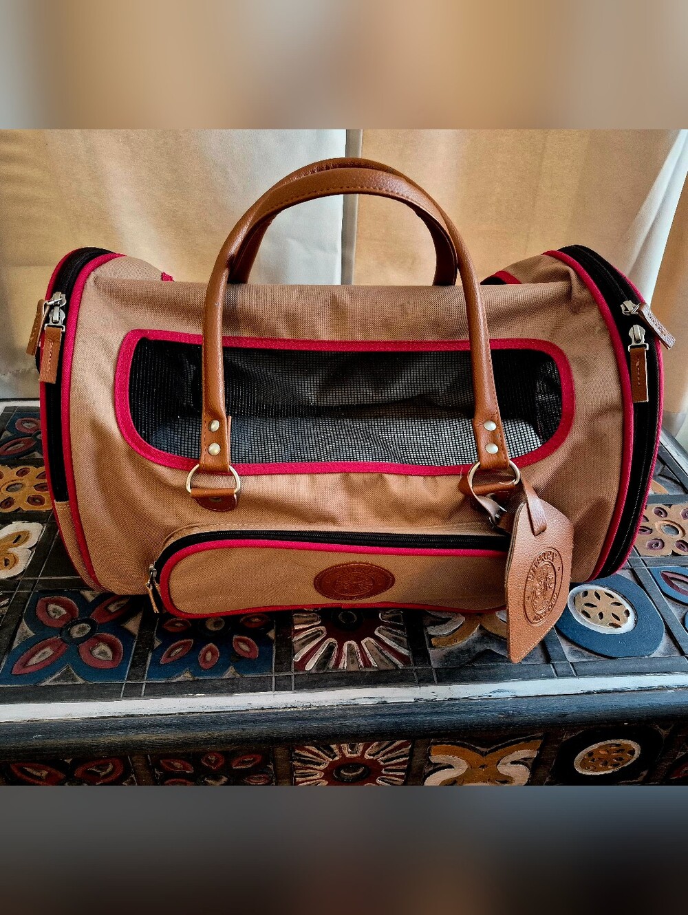 Sherpa Large Tan/Red Pet Duffel Carrier